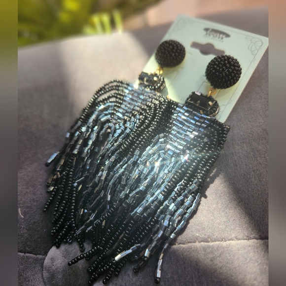 Jewelry - Sold!!! Beautiful Black and Silver Beaded Tassel Earrings